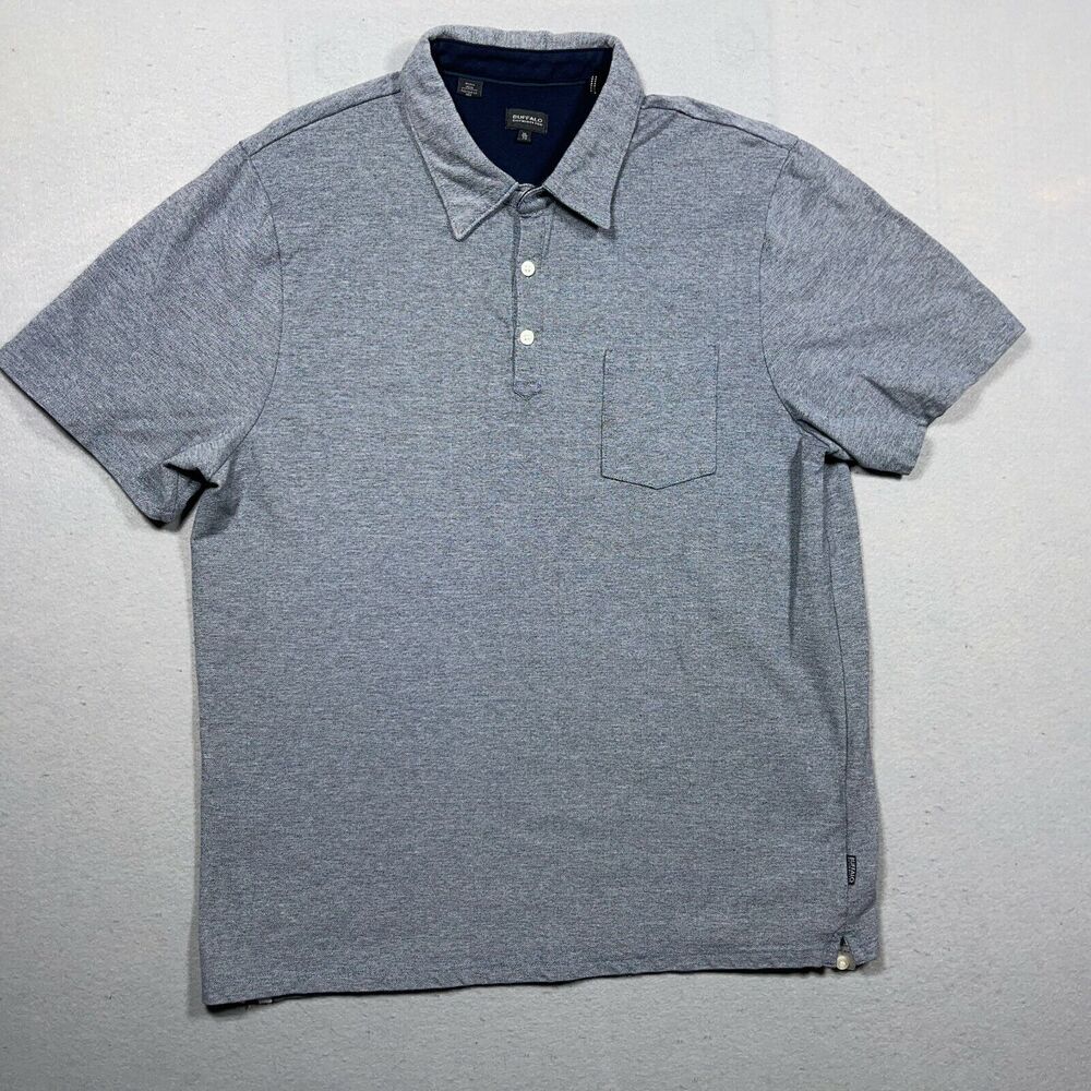Buffalo‎ Polo Shirt Men XL Short Sleeve Pocket Grey Blue Casual